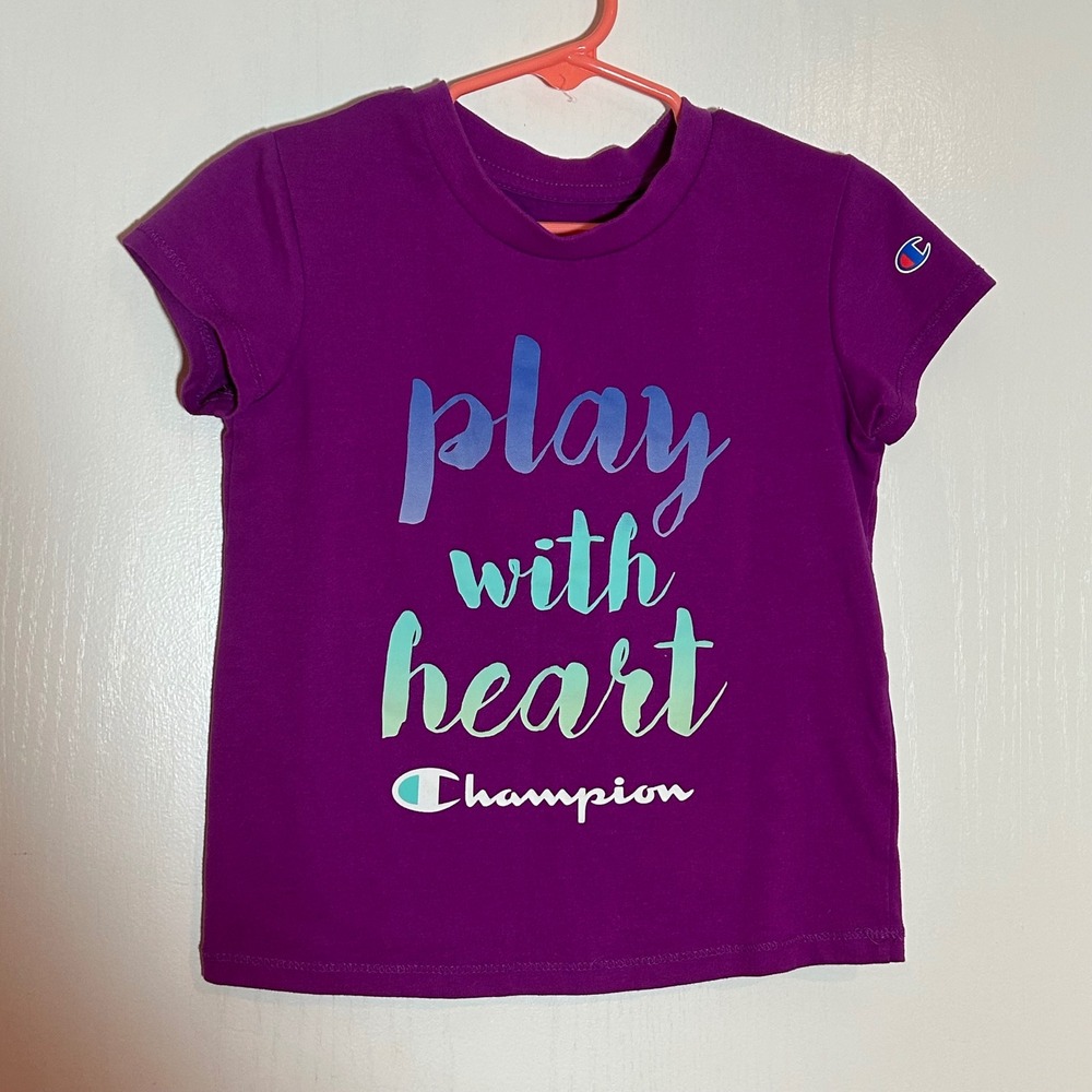 Champion‎ Kids Girls Purple Play With Heart Graphic Tee Size 4